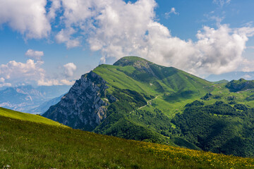 Fototapeta premium Panoramic view of the Monte Baldo mountains on Lake Garda in Italy.