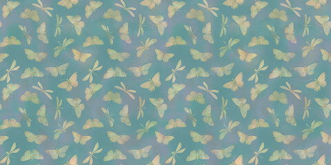 butterflies and dragonflies, seamless pattern, watercolor painting illustration, luxury wallpaper, premium modern design