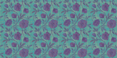 Seamless pattern with watercolor flowers, abstract ornament design. Illustration of drawn branches with flowers and leaves for design, seamless background, 