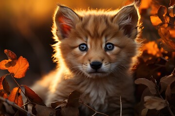 Obraz premium Leo puppy imitates dusk hunting., generative IA