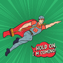 Janitor Man super hero Pop Art Comic Stock vector Illustration