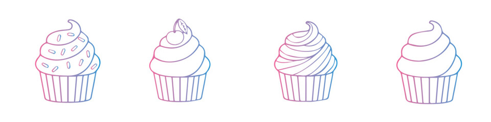 sticker on a bright neon cupcake set, signboard, postcard, poster, print, sticker on a children's T-shirt, sticker on a cap. Vector illustration.for the design of social networks,
