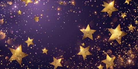 Golden Stars Sparkle on Purple Background