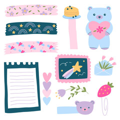 Signs and symbols for organized your planner. Template for stickers, scrapbooking, wrapping, notebooks, diary. Spring pastel beauty collection.