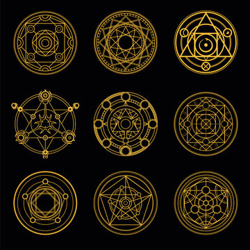 A set of magic circles for witchcraft. Secret alchemical circles for transformation