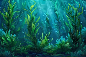Fototapeta na wymiar Cartoon underwater spirulina seaweed