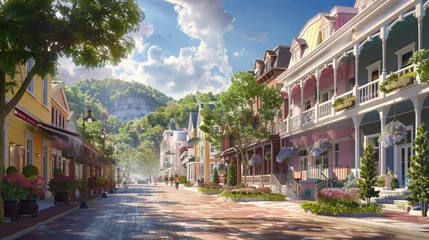 Papier Peint photo Etats Unis Experience the timeless beauty of Hot Springs, Arkansas, USA, as the historic town streets exude an aura of tranquility and charm, Illustration