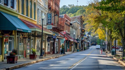 Explore the charming townscape of Hot Springs, Arkansas, USA, where historic buildings line the...