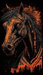 T-shirt design, orange horse