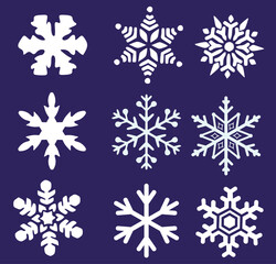 Set of silhouettes of winter snowflakes