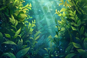 Cartoon underwater spirulina seaweed - obrazy, fototapety, plakaty