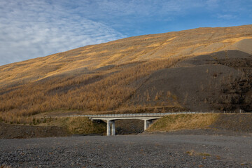 Dry river bed and a bridge, North Iceland