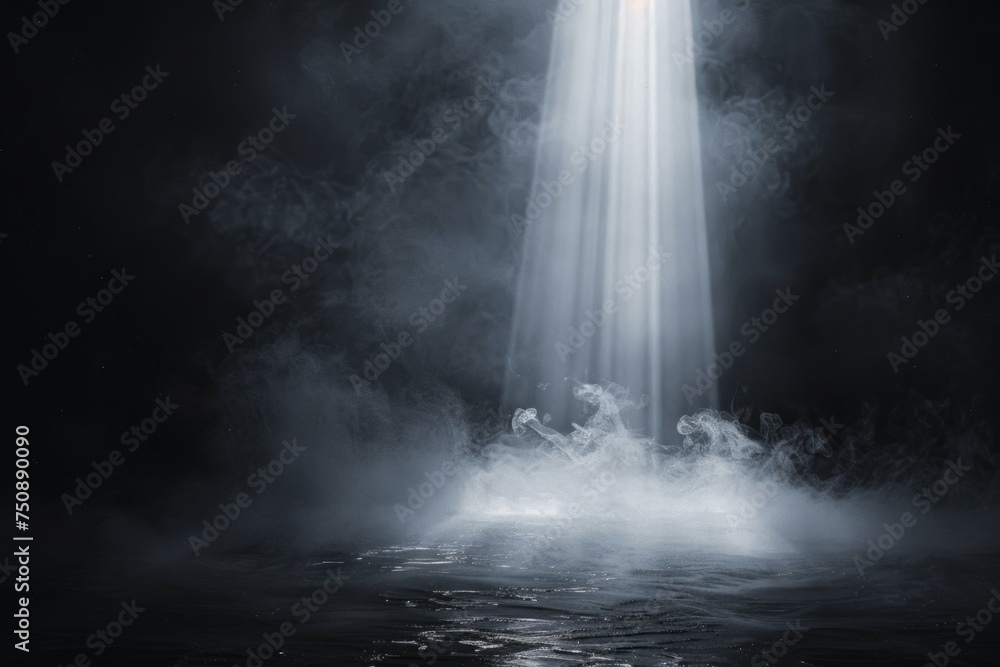 Poster dark background with a light beam in the middle generative ai