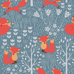 Seamless pattern with foxes. 