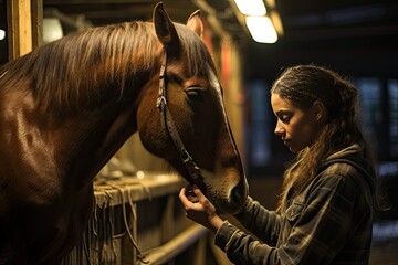 Serene horse receiving veterinary care in stable., generative IA