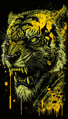 T-shirt design, yellow tiger