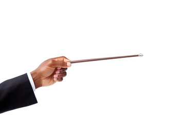 A conductor's baton is held in a man's hand
