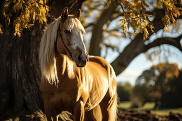 Horse resting serenely in the shadow of a tree., generative IA