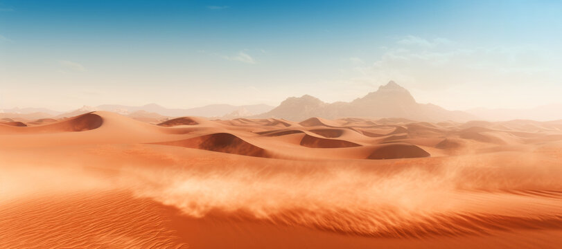 Desert dunes: Sand dunes stretch across the horizon, creating a lonely yet beautiful scenery.