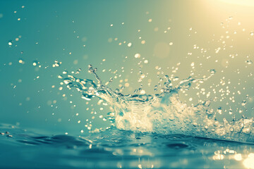 Powerful water splashes create an energetic scene as they collide with the surface of the ocean. - obrazy, fototapety, plakaty
