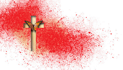 New Beginning Butterfly emerges from cross background