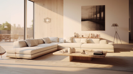 A modern living room with sustainable furnishings and a touch of elegance