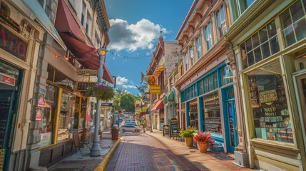  Wander through the charming streets of Hot Springs, Arkansas, USA, where historic buildings line the sidewalks, adorned with vibrant storefronts and colorful banners fluttering in the breeze © malik