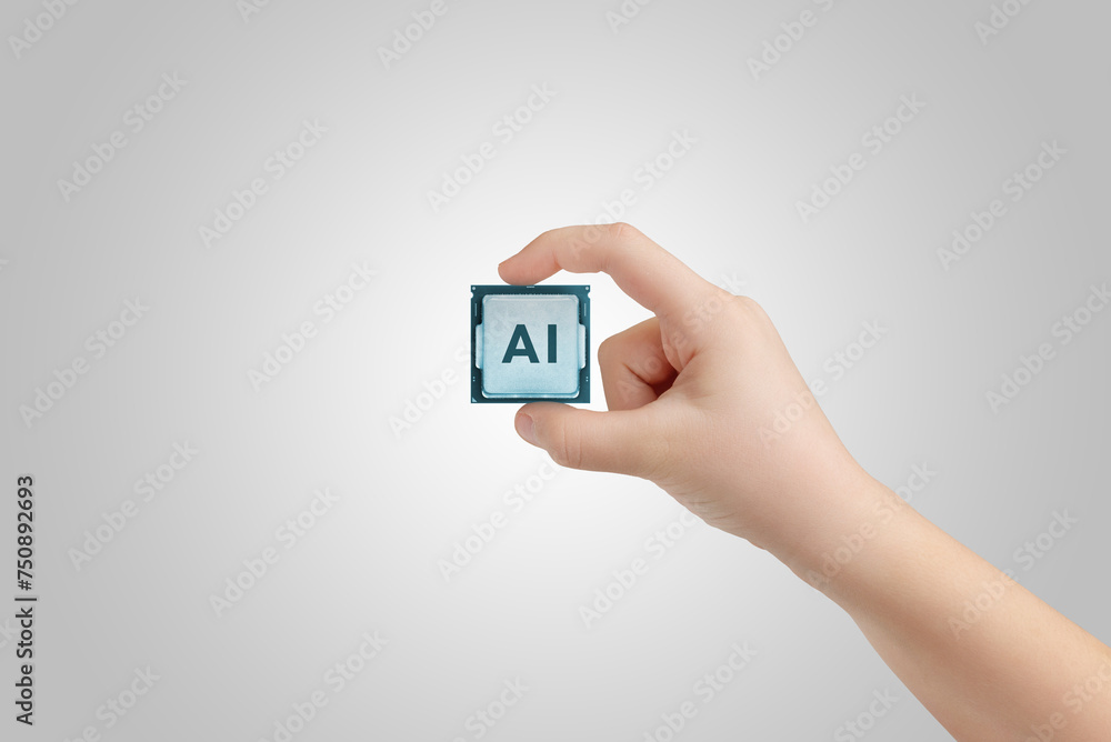 Aufkleber hand holding ai chip. symbolizing advancements in ai technology and machine learning development