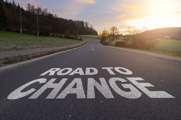 Road to Change written on road. Concept of start straight and beginning for cooperation. Start text...