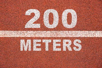 200m tagging on athletic track. Olympic games track and fiel 200 meters concept. - obrazy, fototapety, plakaty