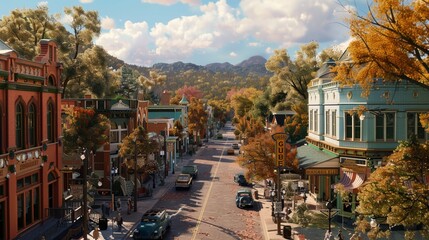 Wander through the nostalgic townscape of Hot Springs, Arkansas, USA, where the streets are lined with charming Victorian-era buildings and leafy trees - obrazy, fototapety, plakaty