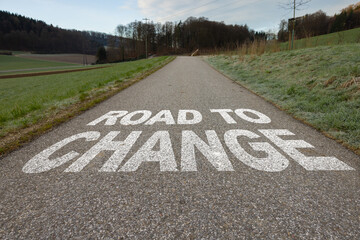 Road to Change written on road. Concept of start straight and beginning for cooperation. Start text...