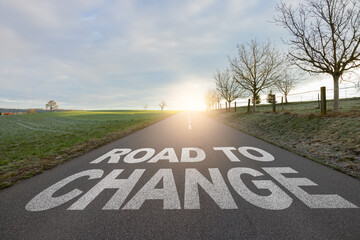 Road to Change written on road. Concept of start straight and beginning for cooperation. Start text...