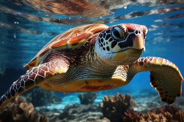 Marine reserve with turtles, sharks and colorful reefs., generative IA