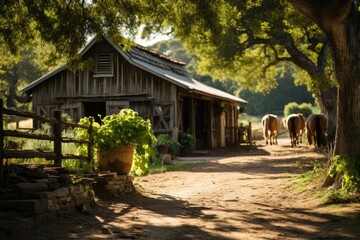 Quiet ranch with riders and training., generative IA - obrazy, fototapety, plakaty