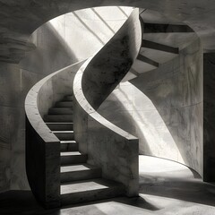 Spiral Staircase Casting Shadows in Monochrome - Generative AI