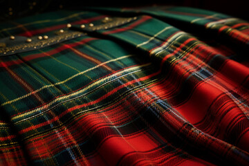 Close-Up of Traditional Scottish Tartan Kilt Fabric - obrazy, fototapety, plakaty