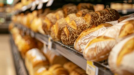 Stickers pour porte Boulangerie bread shelf in the supermarket, 