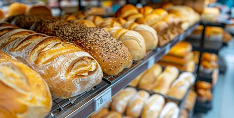 Stickers muraux Boulangerie bread shelf in the supermarket, 