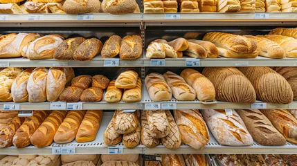 Tuinposter Bakkerij bread shelf in the supermarket, 