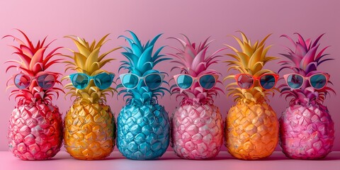 Colorful summer pineapple concept art - obrazy, fototapety, plakaty