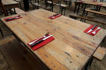 restaurant table and terrace on the Ourcq canal in Paris 19th arrondissement - obrazy, fototapety, plakaty