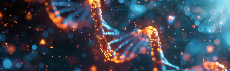 DNA molecule with particles. - obrazy, fototapety, plakaty