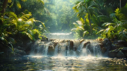 Papier Peint photo Lavable Rivière forestière Beautiful stream painting in tropical forest - beautiful natural landscape in the forest.
