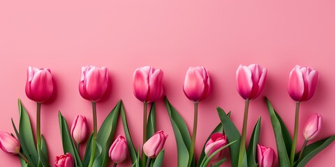 Spring flowers tulips on pink background