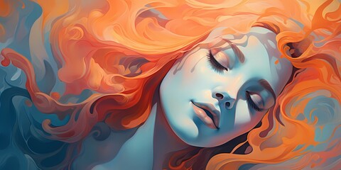 A surreal spectacle of gradient hues, transitioning seamlessly from fiery oranges to icy blues, creating a captivating illusion of movement across the illustration's surface.
