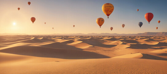 hot air balloon over a sand dunes desert - 750896627