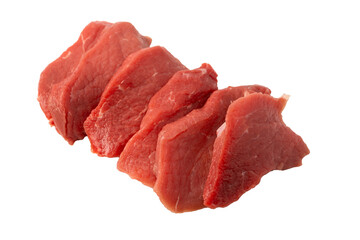Veal pieces raw isolated on white background.