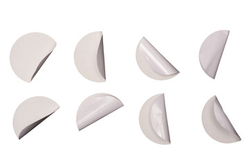 Round white stickers, blank tags labels isolated on a white background.