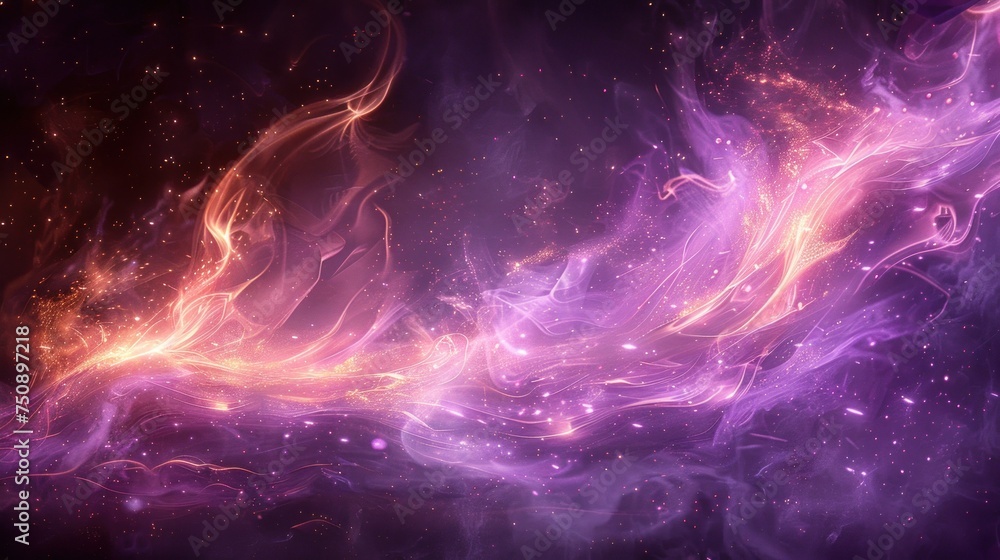 Wall mural a computer generated image of purple and orange swirls on a black background with space in the middl